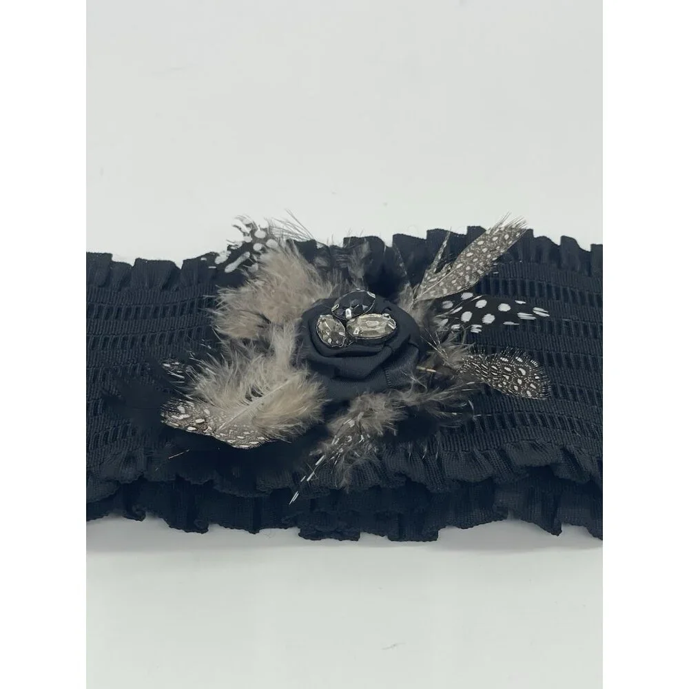 Lake Shore Drive Accessories Black Stretch Belt Feathers Crystals Victorian Boho